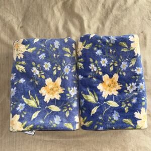 2 Vtg Laura Ashley EMILIE Bath Towels Floral Blue & Yellow 100% Cotton